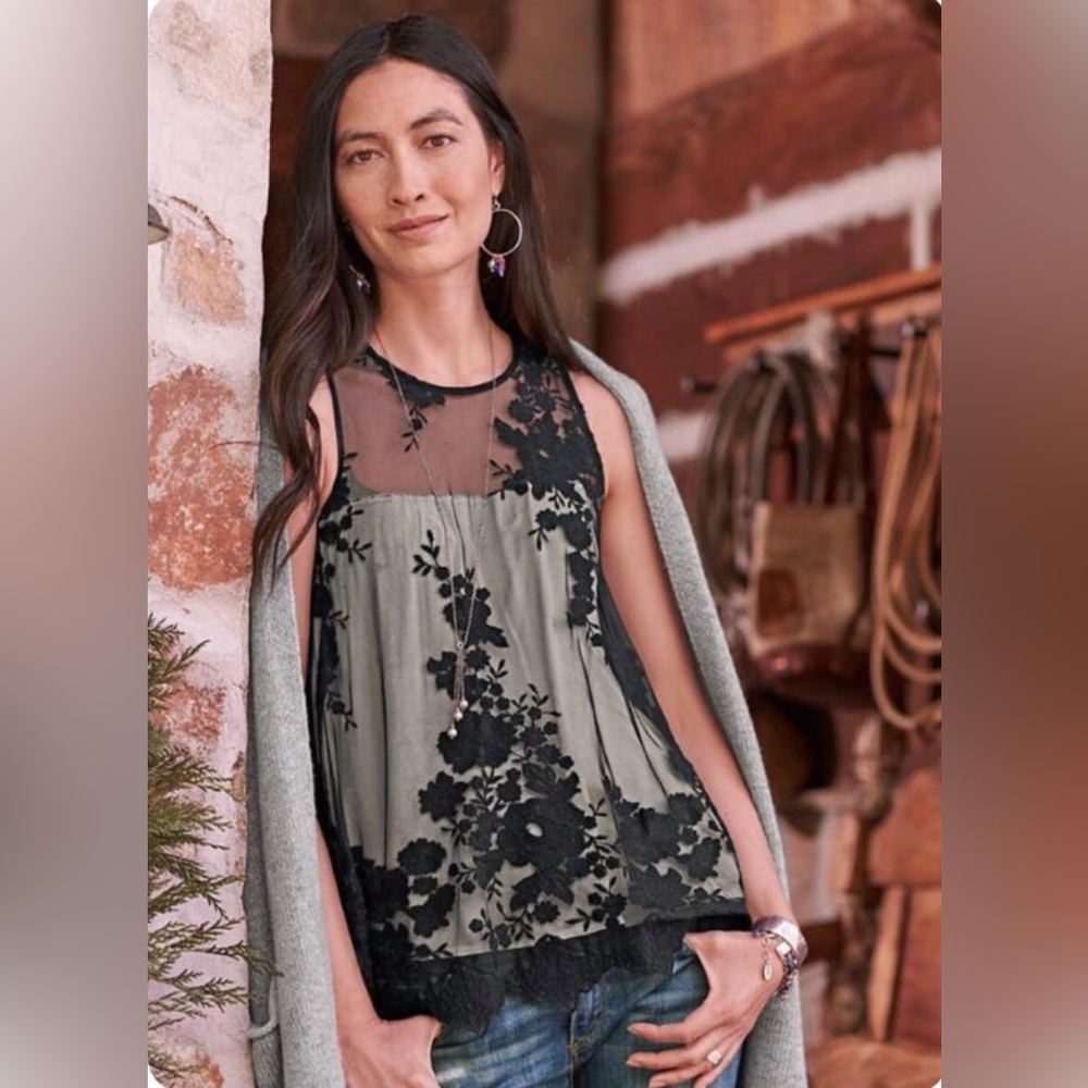 Anthropologie Sunday in Brooklyn Celestial Noir Tank Black Lace Size Small
